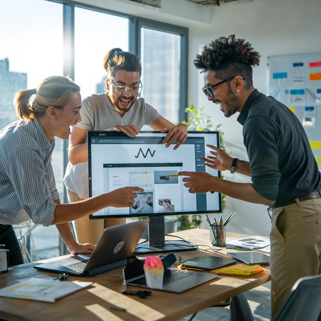 Professional web design team working together